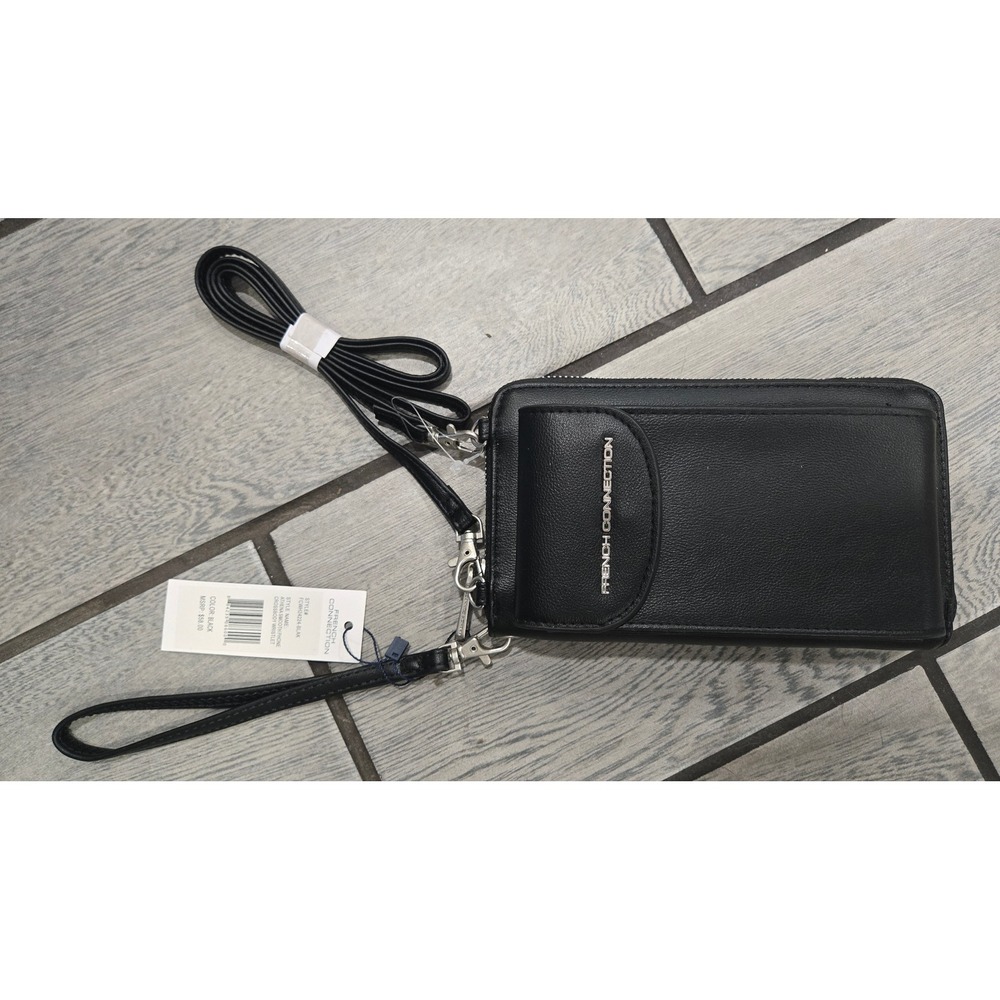 French Connection Athena Smooth Phone Crossbody Wristlet Black FCWH24224-BLAK